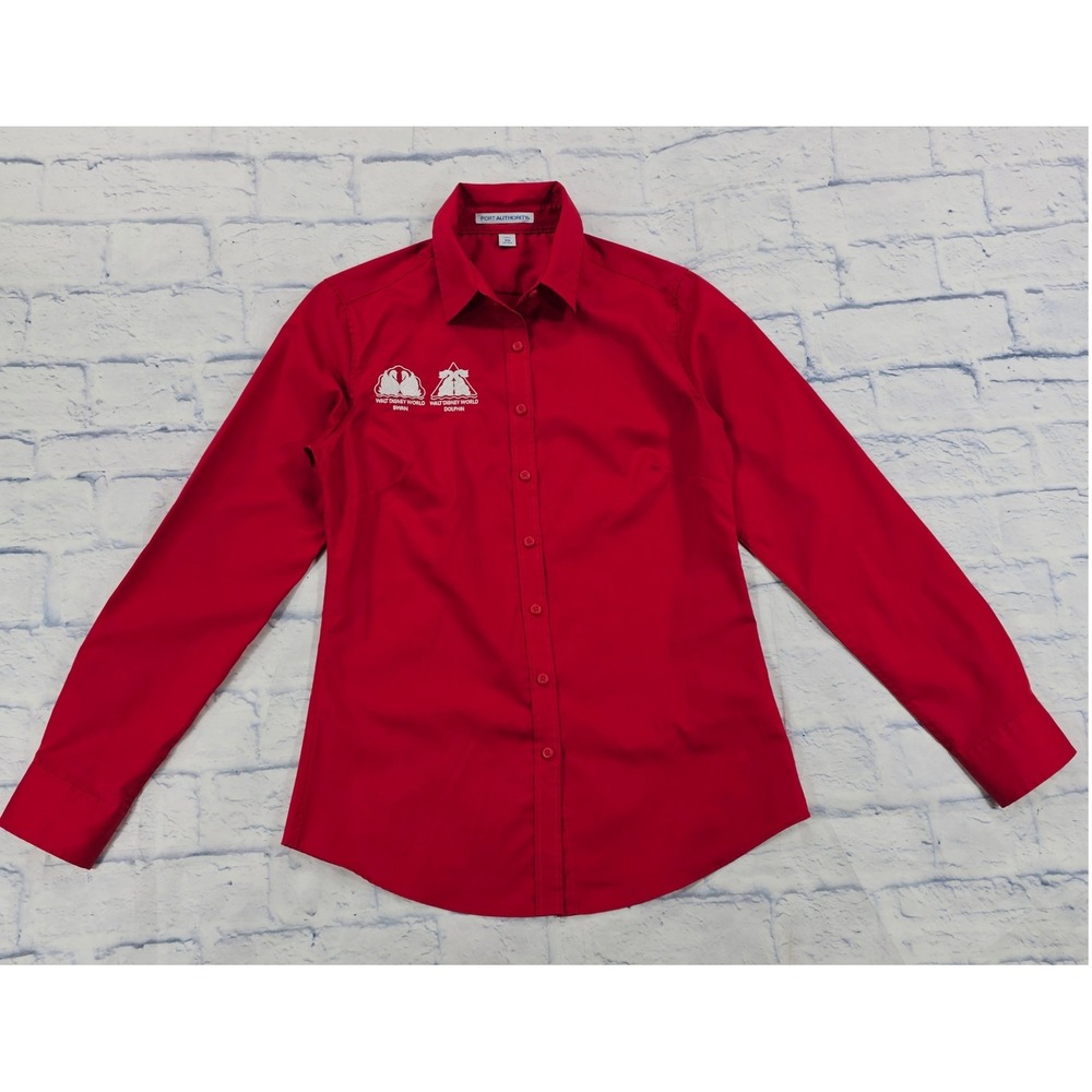 Port Authority Disney World Swan Dolphin Shirt Womens XS Red Button Down